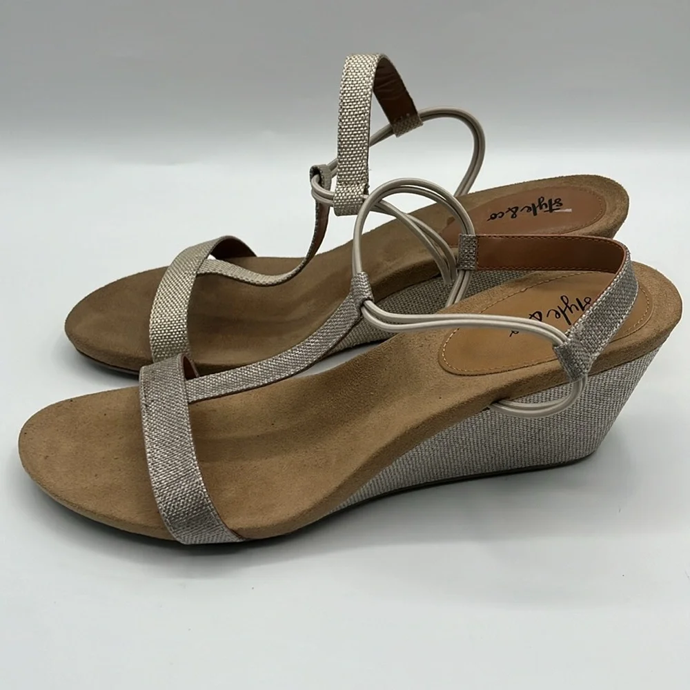 STYLE & CO Womens Beige Slip Resistant Mulan Wedge Slip On Slingback Sandal - Picture 2 of 6